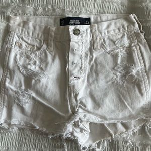 Distressed style white shorts